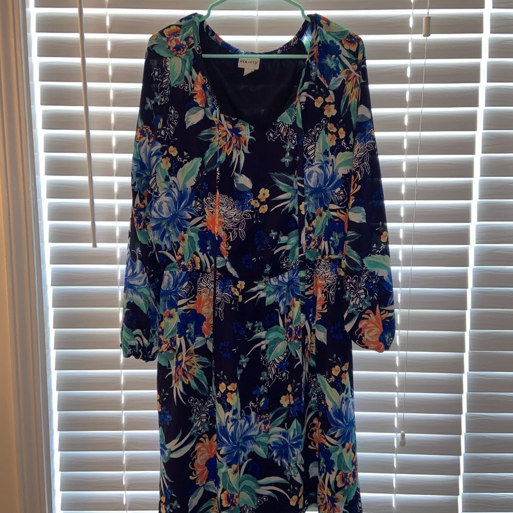 Ava & Viv Navy colorful summer dress Plus Size 1X